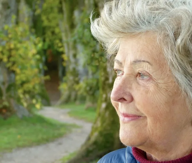 A close up shot of an elderly woman.