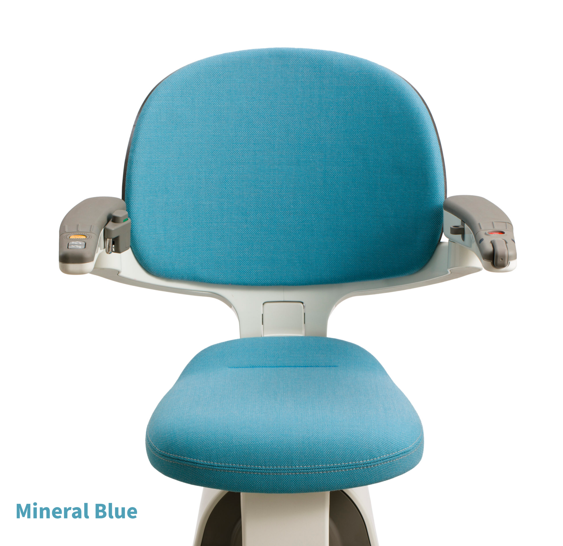 Flow X Stairlift with the mineral blue seat colour