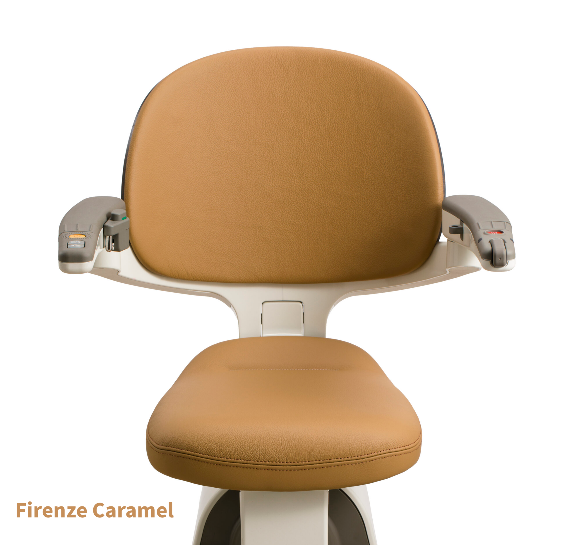 Flow X Stairlift with the Firenze Cramel seat colour