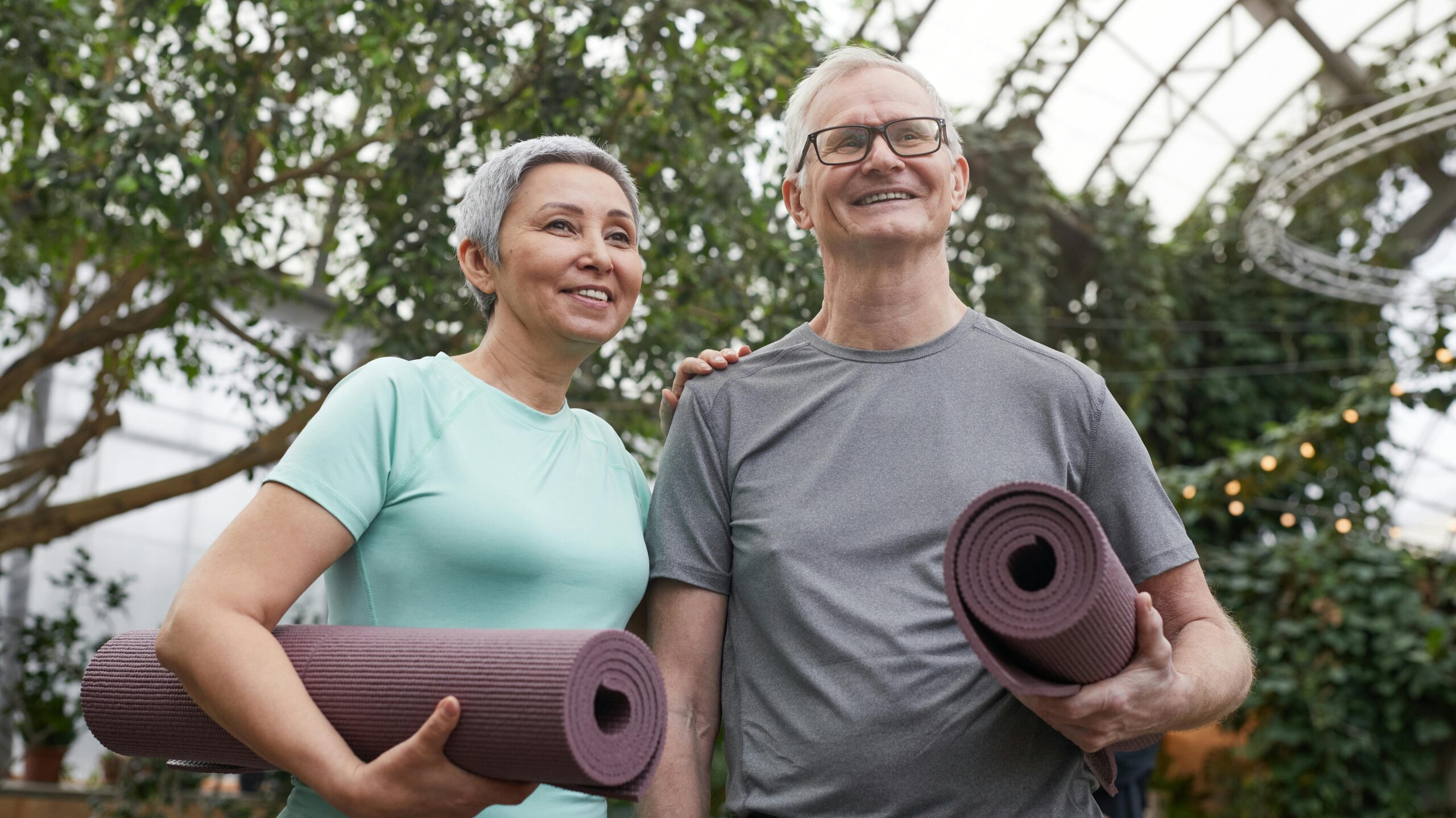 Elderly couple about to take part in some light exercise