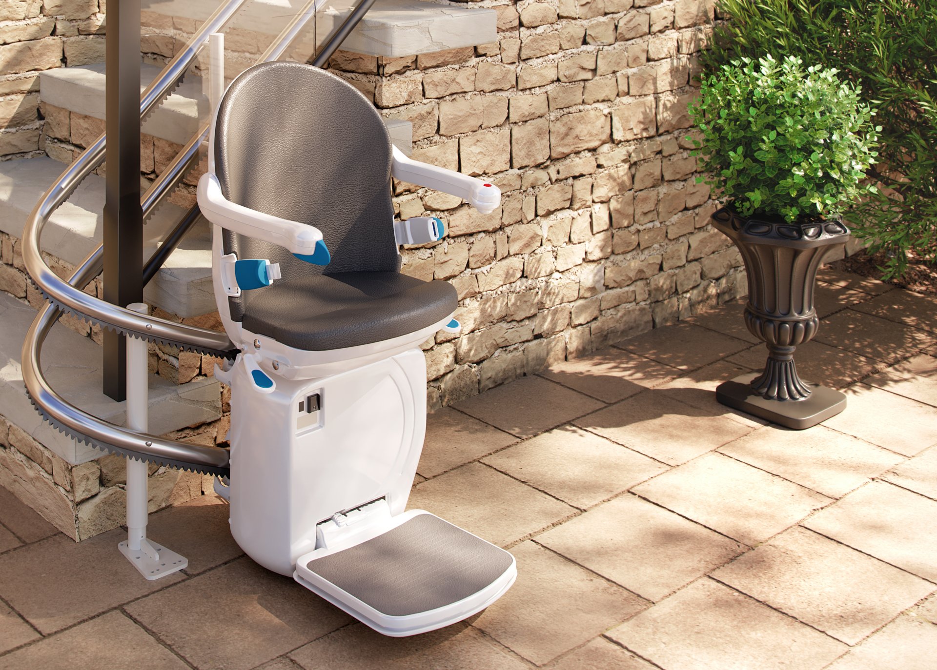 Handicare 4000 Outdoor Stairlift installed on a beautiful patio